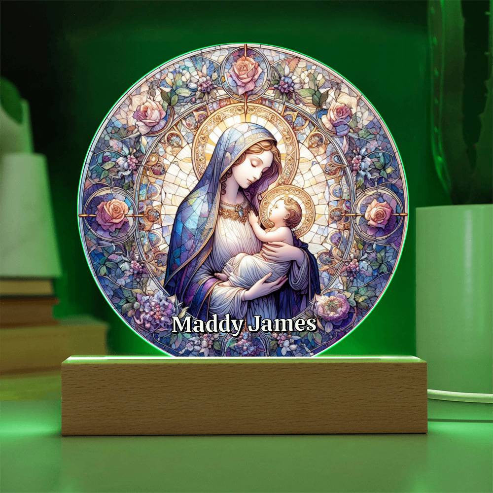 Mary and Baby Jesus Stained Glass Style Plaque