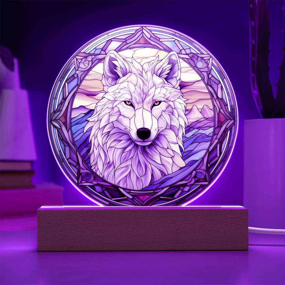 Stained Glass Style White Wolf Christmas Ornament