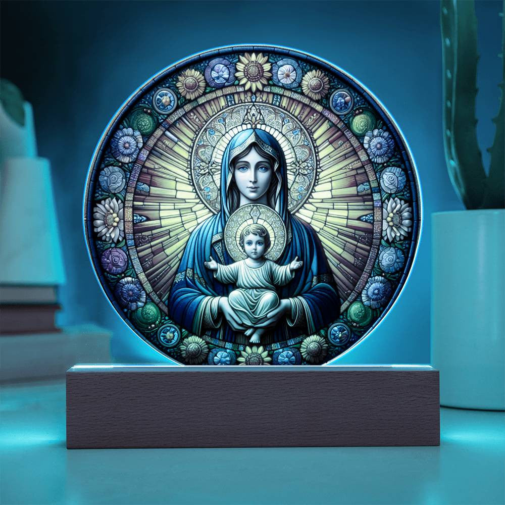 Orthodox Catholic Blessed Virgin Mary Stained Glass Style Plaque