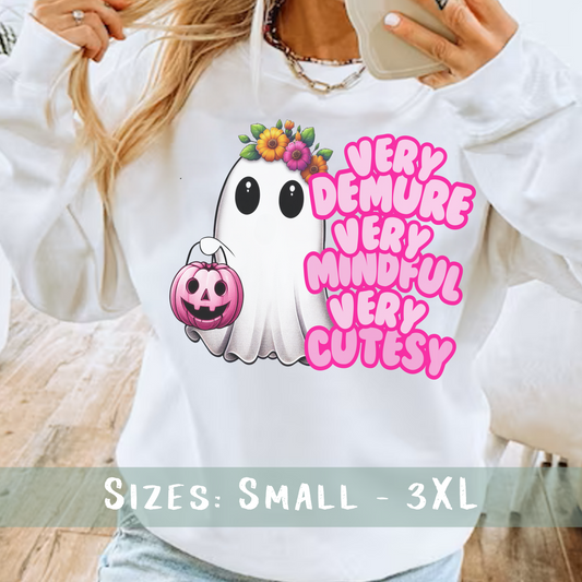 Very Demure Very Mindful Very Cutesy Floral Ghost Sweatshirt