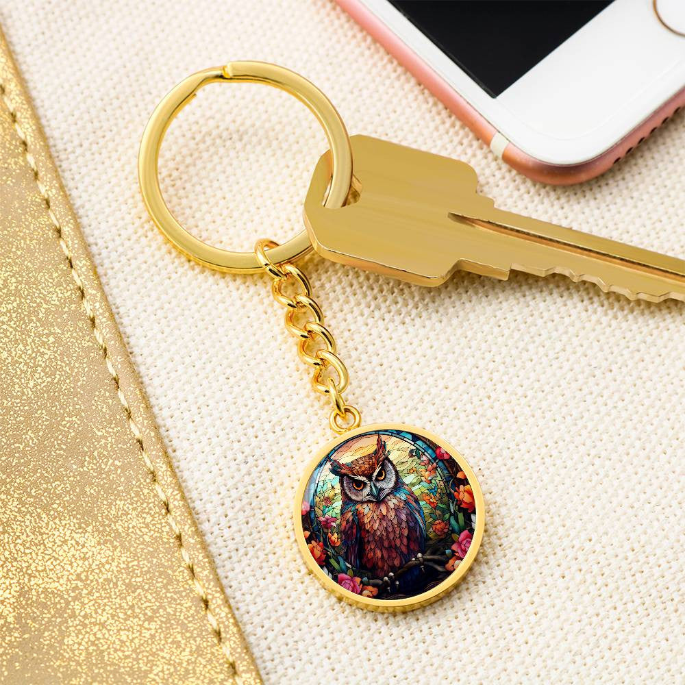 Personalized Stained Glass Look Owl Keychain