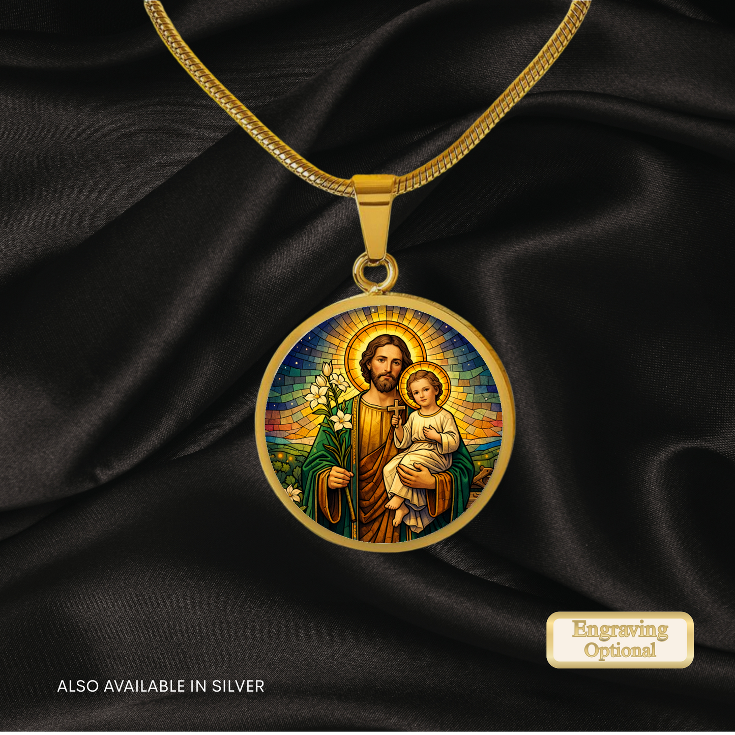 Saint Joseph and Child Jesus Necklace or Keychain, Catholic Patron Saint of Fathers Jewelry, Christian Faith Gift