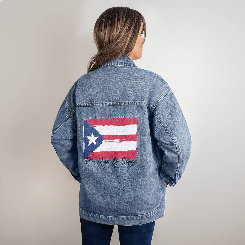 Custom Puerto Rico Pa' Que Lo Sepas Flag Denim Jacket