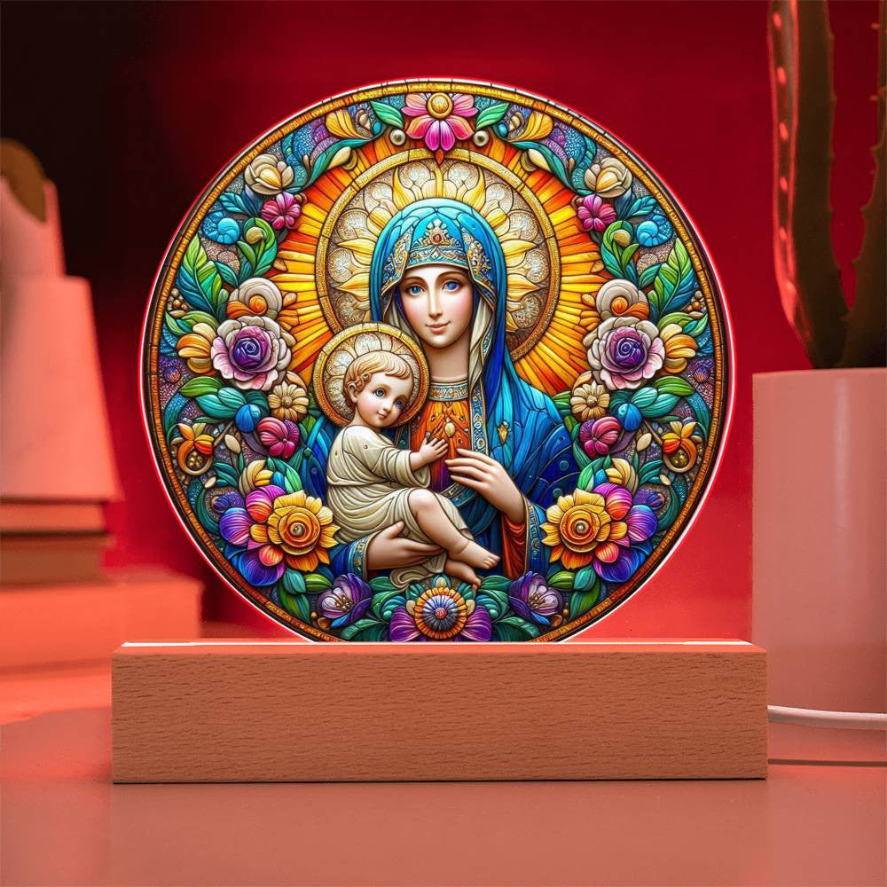 Blessed Virgin Mary Stained Glass Style Plaque