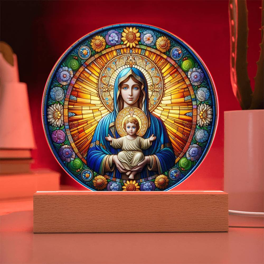 Orthodox Catholic Blessed Virgin Mary Stained Glass Style Plaque