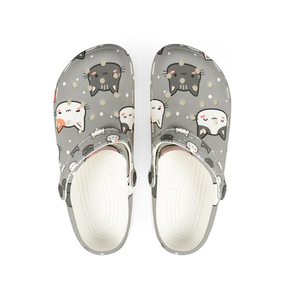 Gray Cat Garden Shoes for Adults & Kids – Lightweight EVA Slip-On Cute Animal Sandals Water-Resistant Nurse Comfort & Everyday Walking