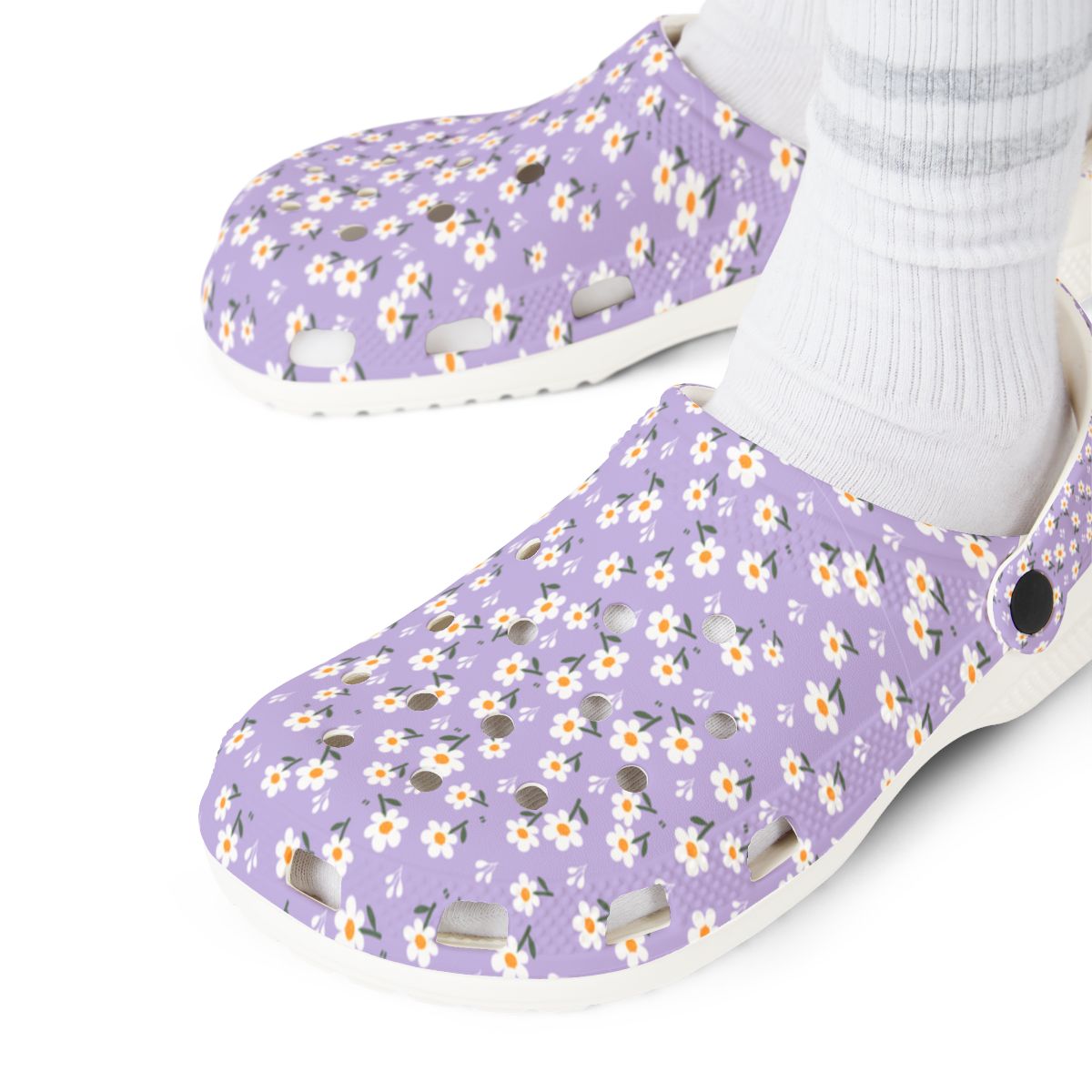Lavender Daisy Garden Shoes for Adults & Kids – Lightweight EVA Slip-On Floral Summer Sandals Water-Resistant Nurse Comfort Walking Footwear