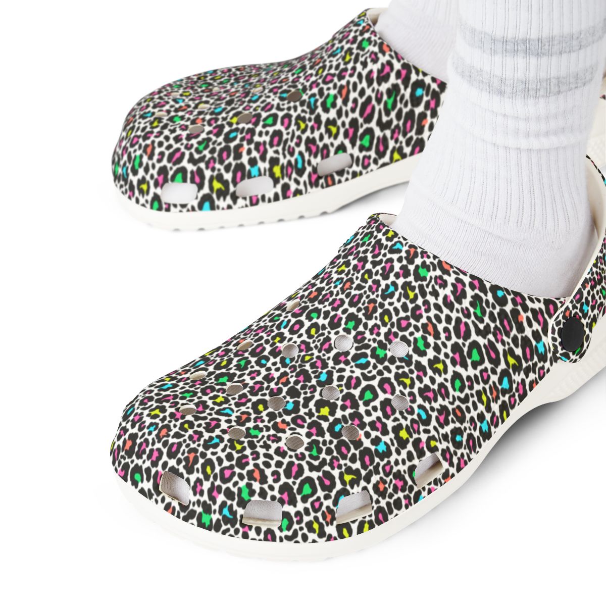 Confetti Leopard Garden Shoes for Adults & Kids – Lightweight EVA Slip-On Colorful Animal Sandals Water-Resistant Nurse Comfort & Walking