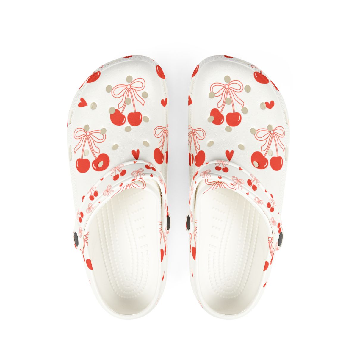 Cherry Bow Garden Shoes for Adults & Kids – Lightweight EVA Slip-On Summer Sandals with Hearts & Fruit Print, Water-Resistant Nurse Comfort
