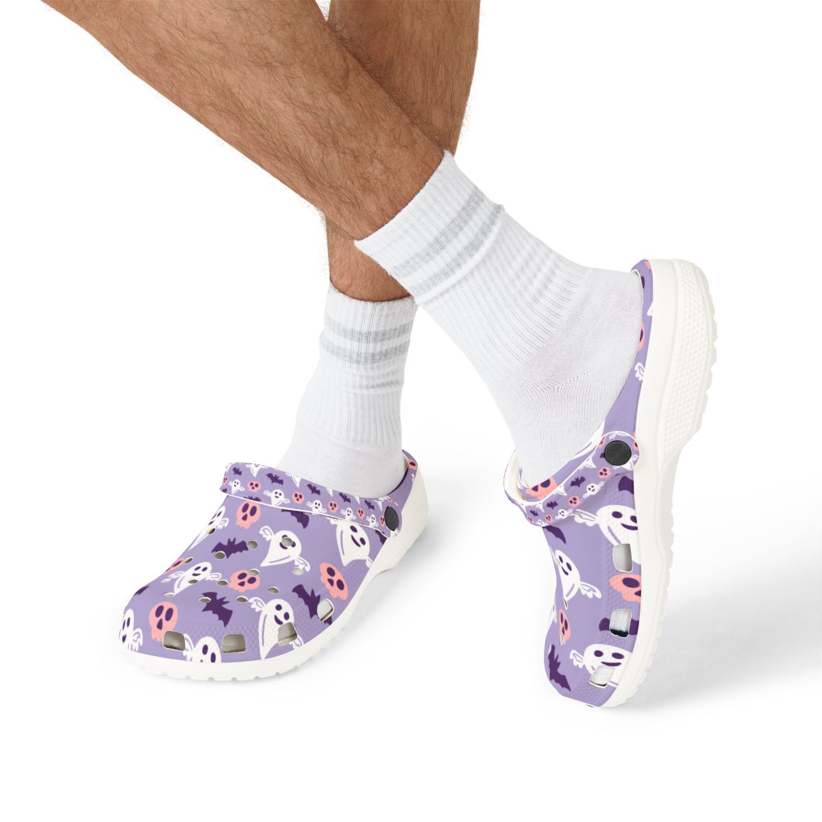 Purple Ghost Bat Garden Shoes for Adults & Kids – Lightweight EVA Slip-On Halloween Sandals Water-Resistant Nurse Comfort Footwear