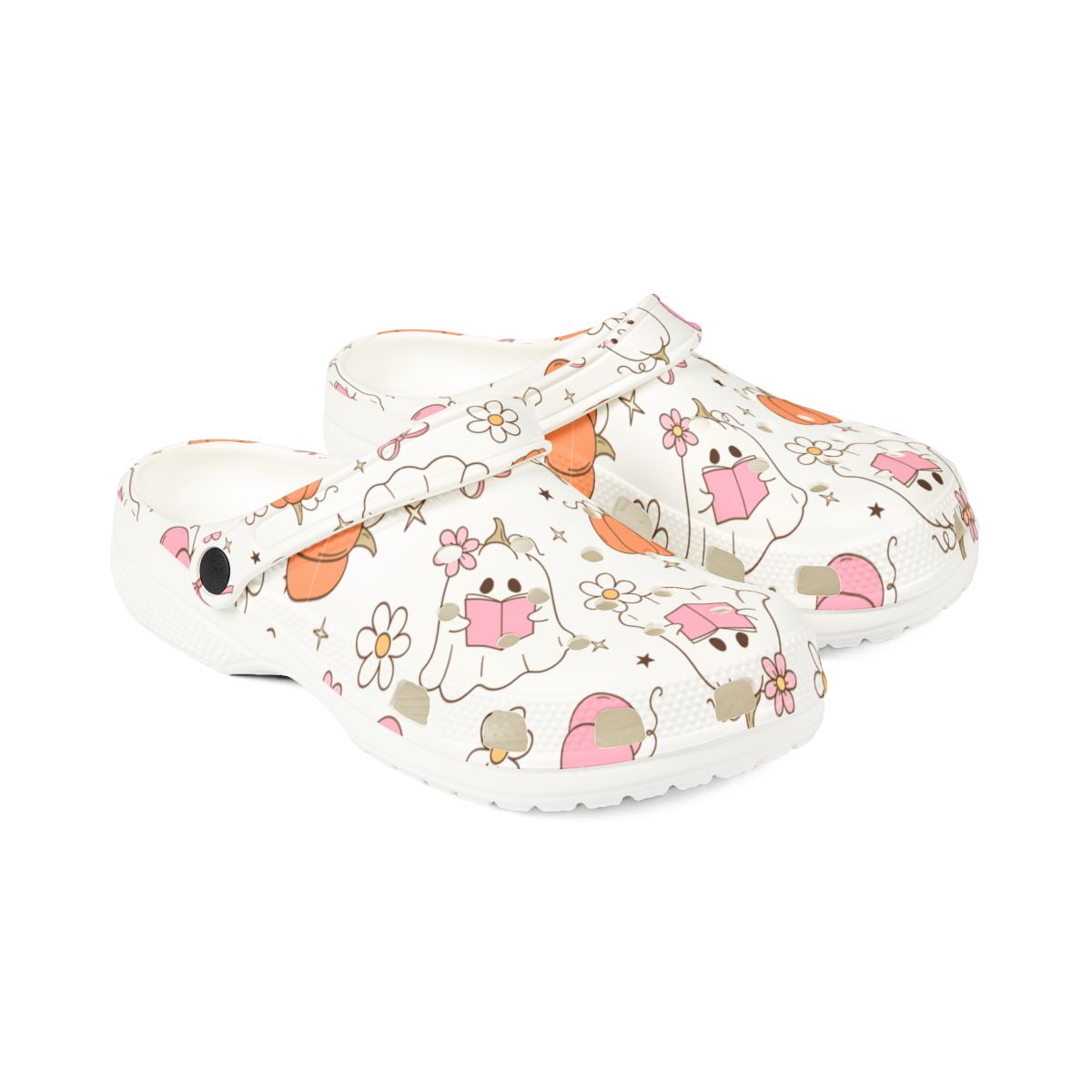 Pastel Ghost Pumpkin Garden Shoes for Adults & Kids – Lightweight EVA Slip-On Halloween Sandals Water-Resistant Nurse Comfort Footwear