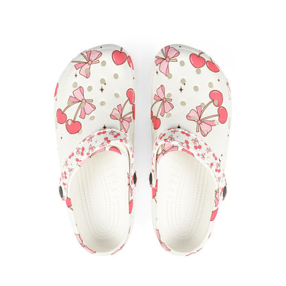 Cherry Bow Garden Shoes for Adults & Kids – Lightweight EVA Slip-On Cute Fruit Sandals Water-Resistant Nurse Comfort & Walking