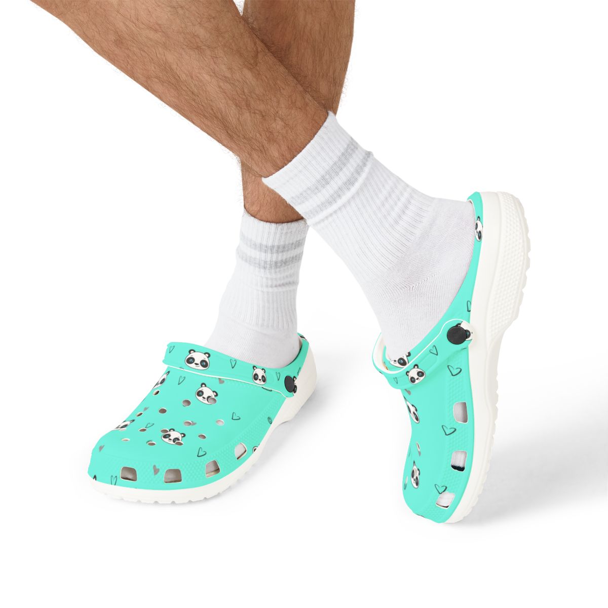 Mint Panda Heart Garden Shoes for Adults & Kids – Lightweight EVA Slip-On Cute Animal Sandals Water-Resistant Nurse Comfort & Everyday Walking