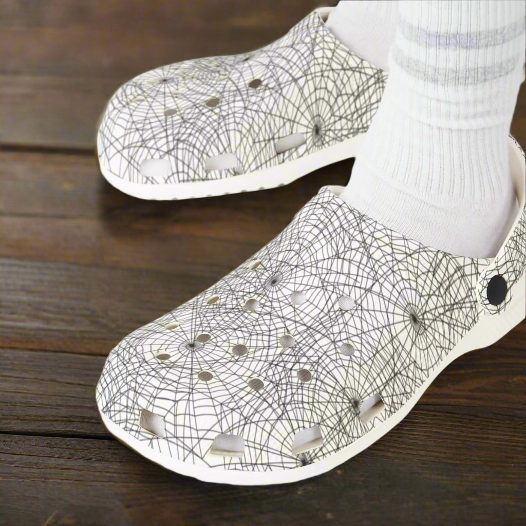 Spider-Web Sandals for Adults & Kids – Spooky Black EVA Garden Shoes, Lightweight Slip-Ons, Goth Comfort for Halloween and Everyday Wear