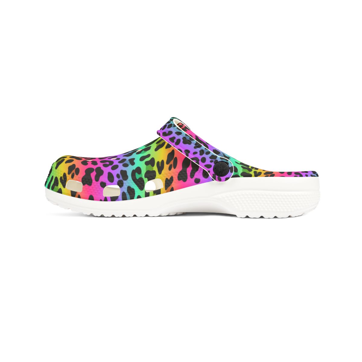 Rainbow Leopard Garden Shoes for Adults & Kids – Lightweight EVA Slip-On Bold Animal Sandals Water-Resistant Nurse Comfort & Festival Walking