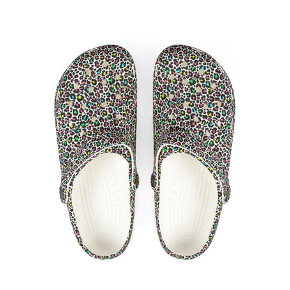 Confetti Leopard Garden Shoes for Adults & Kids – Lightweight EVA Slip-On Colorful Animal Sandals Water-Resistant Nurse Comfort & Walking