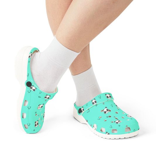 Mint Panda Heart Garden Shoes for Adults & Kids – Lightweight EVA Slip-On Cute Animal Sandals Water-Resistant Nurse Comfort & Everyday Walking
