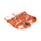 Spooky Orange Halloween Garden Shoes for Adults & Kids – Lightweight EVA Slip-On Sandals with Cats, Ghosts, Candy & Tombstones