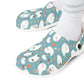 Teal Ghost Garden Shoes for Adults & Kids – Lightweight EVA Slip-On Halloween Sandals Water-Resistant Nurse Comfort & Walking Footwear