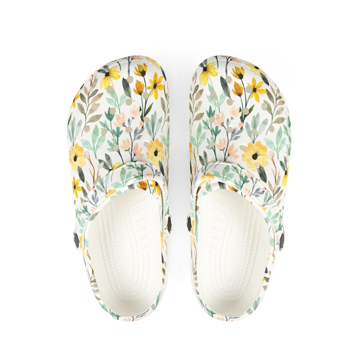 Wildflower Bloom Garden Shoes for Adults & Kids – Lightweight EVA Slip-On White Floral Sandals Water-Resistant Nurse Comfort & Walking