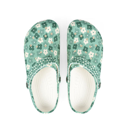 Retro Teal Daisy Garden Shoes for Adults & Kids – Lightweight EVA Slip-On Floral Summer Nurse Sandals Water-Resistant Comfort Footwear, Mom