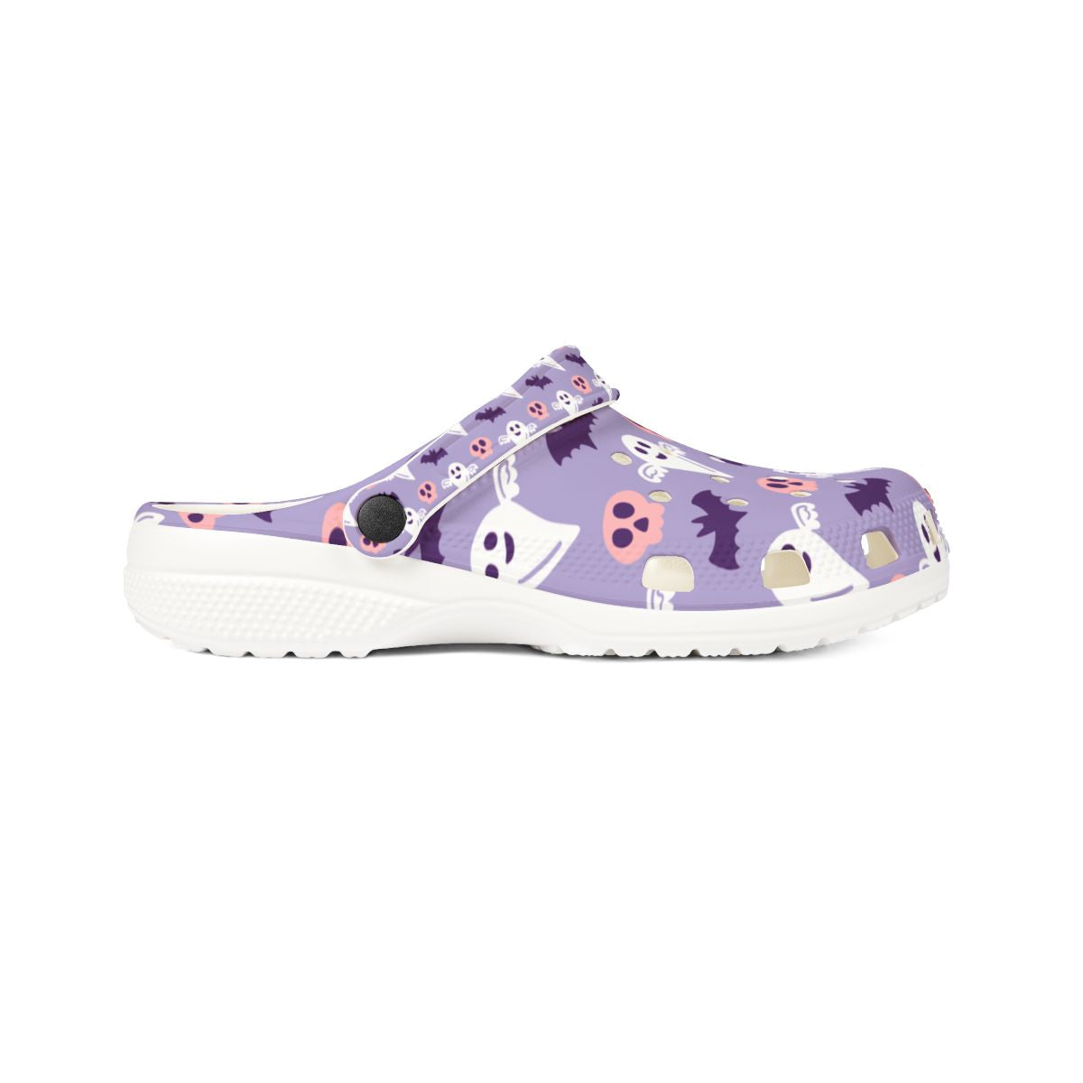 Purple Ghost Bat Garden Shoes for Adults & Kids – Lightweight EVA Slip-On Halloween Sandals Water-Resistant Nurse Comfort Footwear