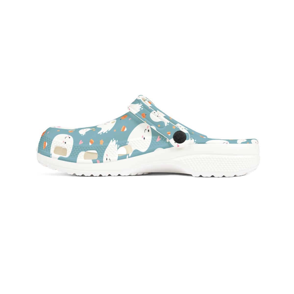 Teal Ghost Garden Shoes for Adults & Kids – Lightweight EVA Slip-On Halloween Sandals Water-Resistant Nurse Comfort & Walking Footwear