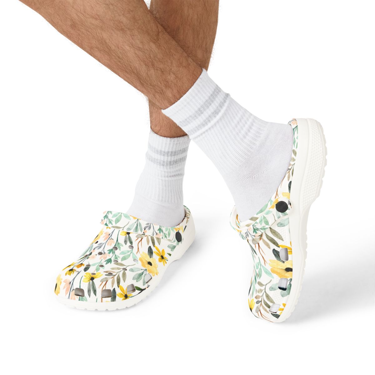 Wildflower Bloom Garden Shoes for Adults & Kids – Lightweight EVA Slip-On White Floral Sandals Water-Resistant Nurse Comfort & Walking