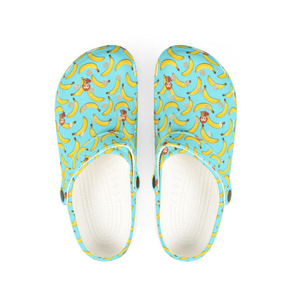 Banana Monkey Garden Shoes for Adults & Kids – Lightweight EVA Slip-On Summer Fruit Sandals Water-Resistant Nurse Comfort & Walking Footwear