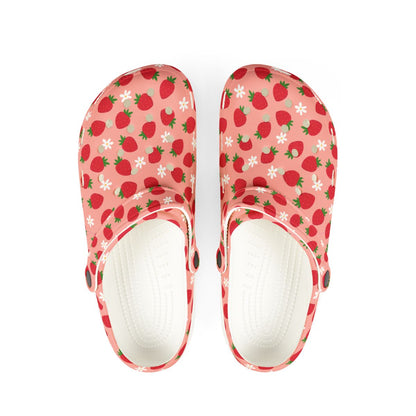 Strawberry Garden Shoes for Adults & Kids – Lightweight EVA Slip-On Pink Fruit Sandals Water-Resistant Nurse Comfort & Summer Walking