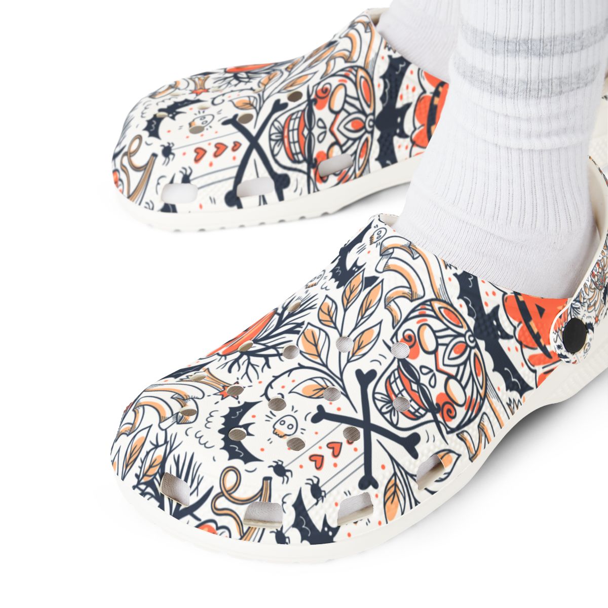 Pumpkin Bat Leaf Halloween Garden Shoes for Adults & Kids – Lightweight EVA Slip-On Spooky Sandals Water-Resistant Nurse Comfort