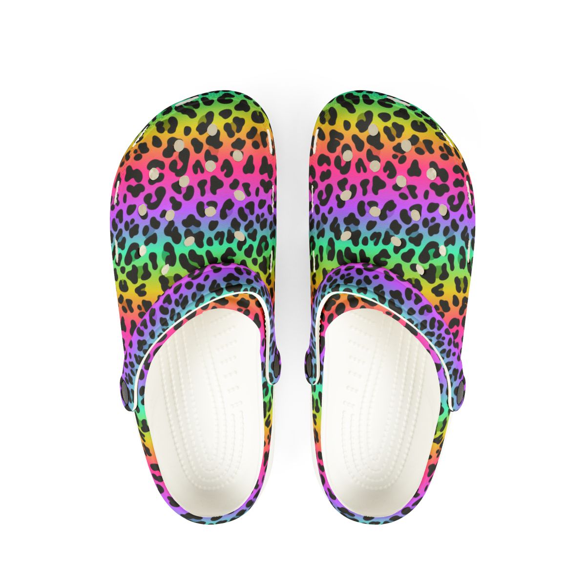 Rainbow Leopard Garden Shoes for Adults & Kids – Lightweight EVA Slip-On Bold Animal Sandals Water-Resistant Nurse Comfort & Festival Walking