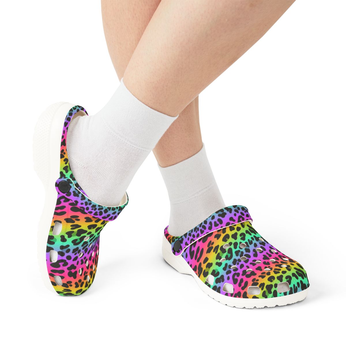 Rainbow Leopard Garden Shoes for Adults & Kids – Lightweight EVA Slip-On Bold Animal Sandals Water-Resistant Nurse Comfort & Festival Walking