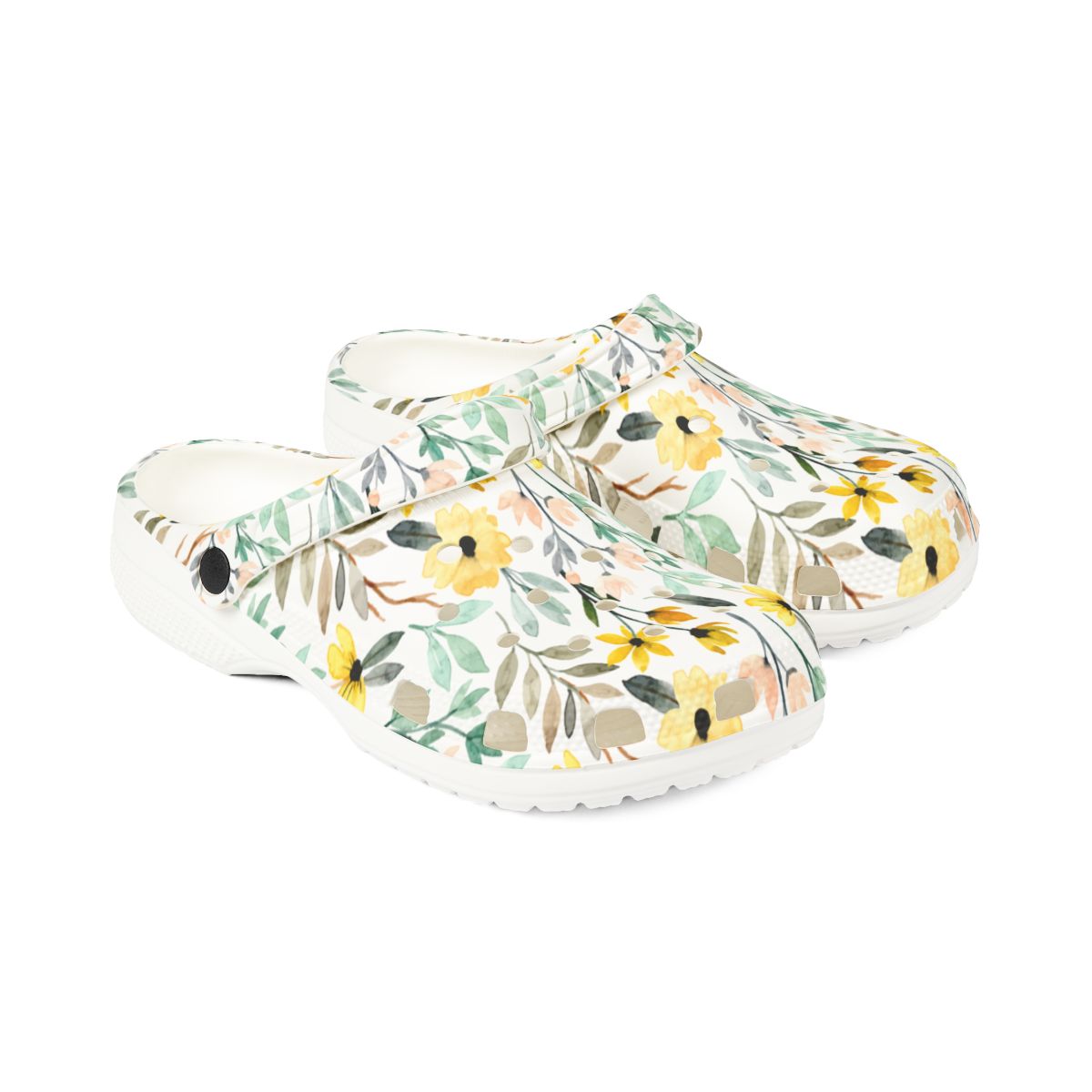 Wildflower Bloom Garden Shoes for Adults & Kids – Lightweight EVA Slip-On White Floral Sandals Water-Resistant Nurse Comfort & Walking