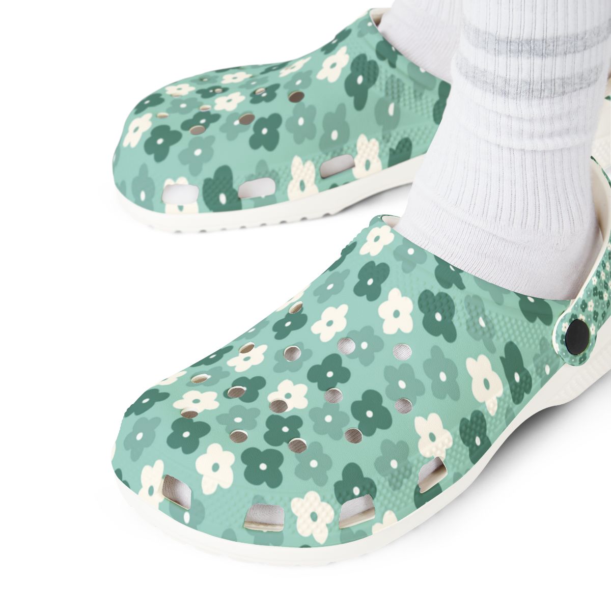 Retro Teal Daisy Garden Shoes for Adults & Kids – Lightweight EVA Slip-On Floral Summer Nurse Sandals Water-Resistant Comfort Footwear, Mom
