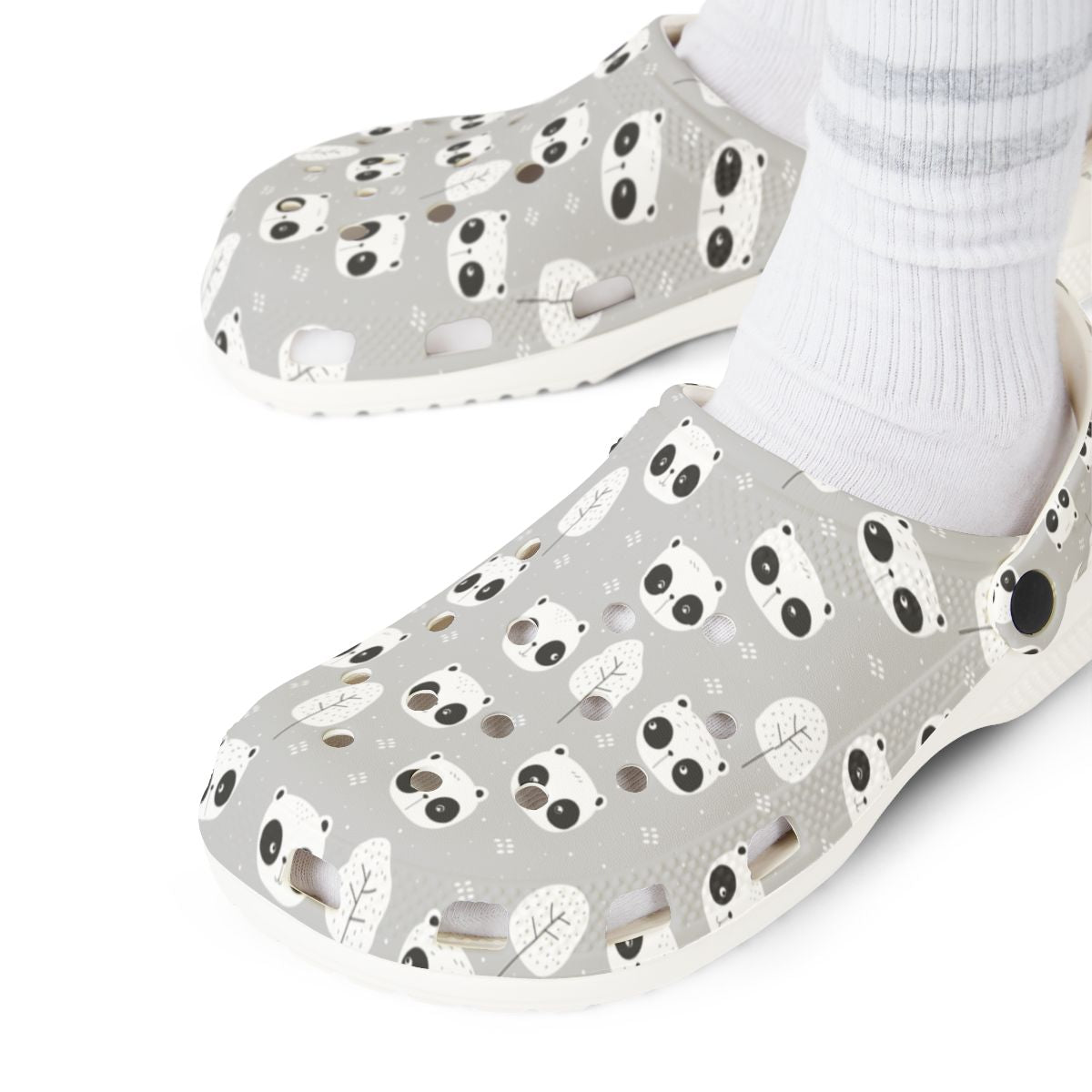 Gray Panda Garden Shoes for Adults & Kids – Lightweight EVA Slip-On Cute Animal Sandals Water-Resistant Nurse Comfort & Walking Footwear