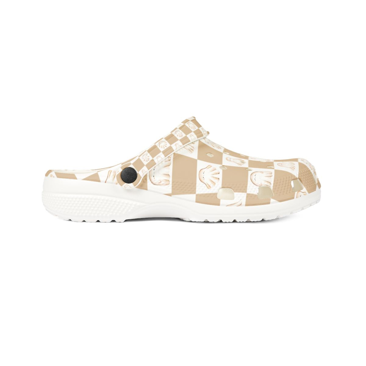 Checkerboard Ghost Garden Shoes for Adults & Kids – Lightweight EVA Slip-On Halloween Sandals Water-Resistant Nurse Comfort Walking Footwear