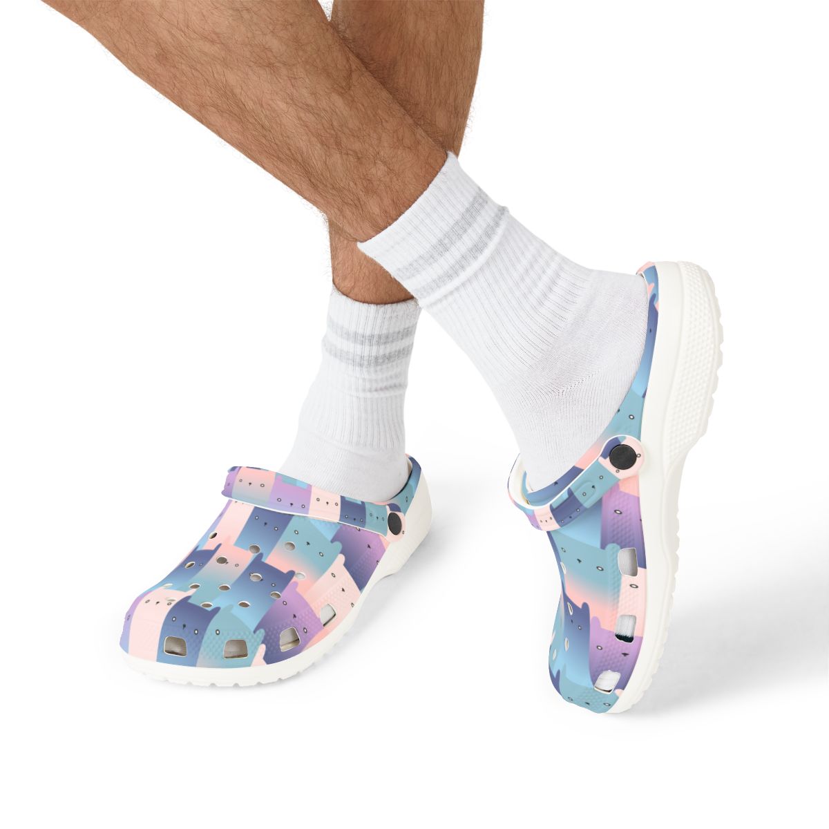 Pastel Cat Print Garden Shoes for Adults & Kids – Lightweight EVA Slip-On Colorful Summer Sandals Water-Resistant Nurse Comfort & Walking