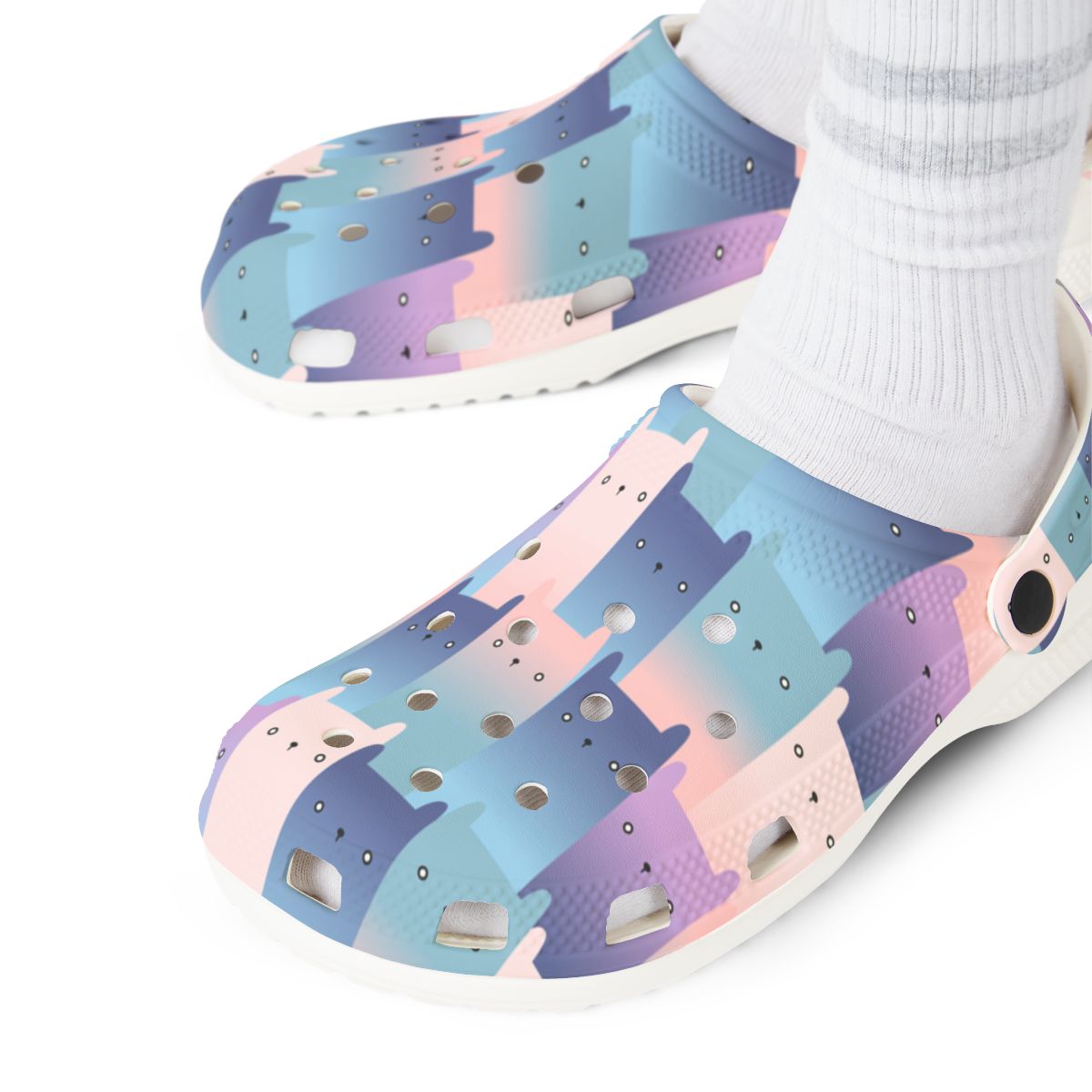 Pastel Cat Print Garden Shoes for Adults & Kids – Lightweight EVA Slip-On Colorful Summer Sandals Water-Resistant Nurse Comfort & Walking