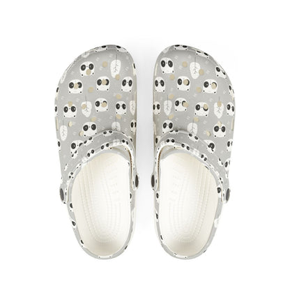 Gray Panda Garden Shoes for Adults & Kids – Lightweight EVA Slip-On Cute Animal Sandals Water-Resistant Nurse Comfort & Walking Footwear