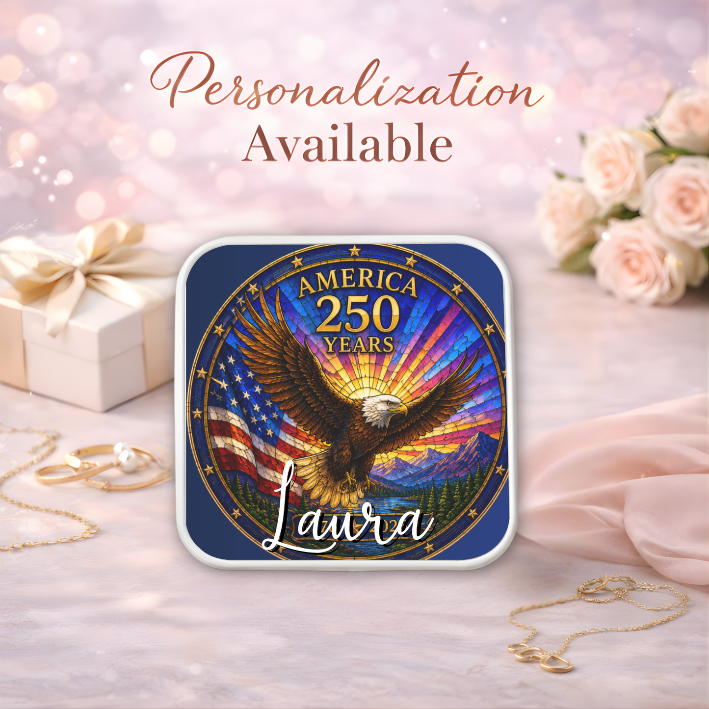 America 250 Years Necklace or Keychain Stained Glass Style USA Commemorative Limited Edition Patriotic Keepsake
