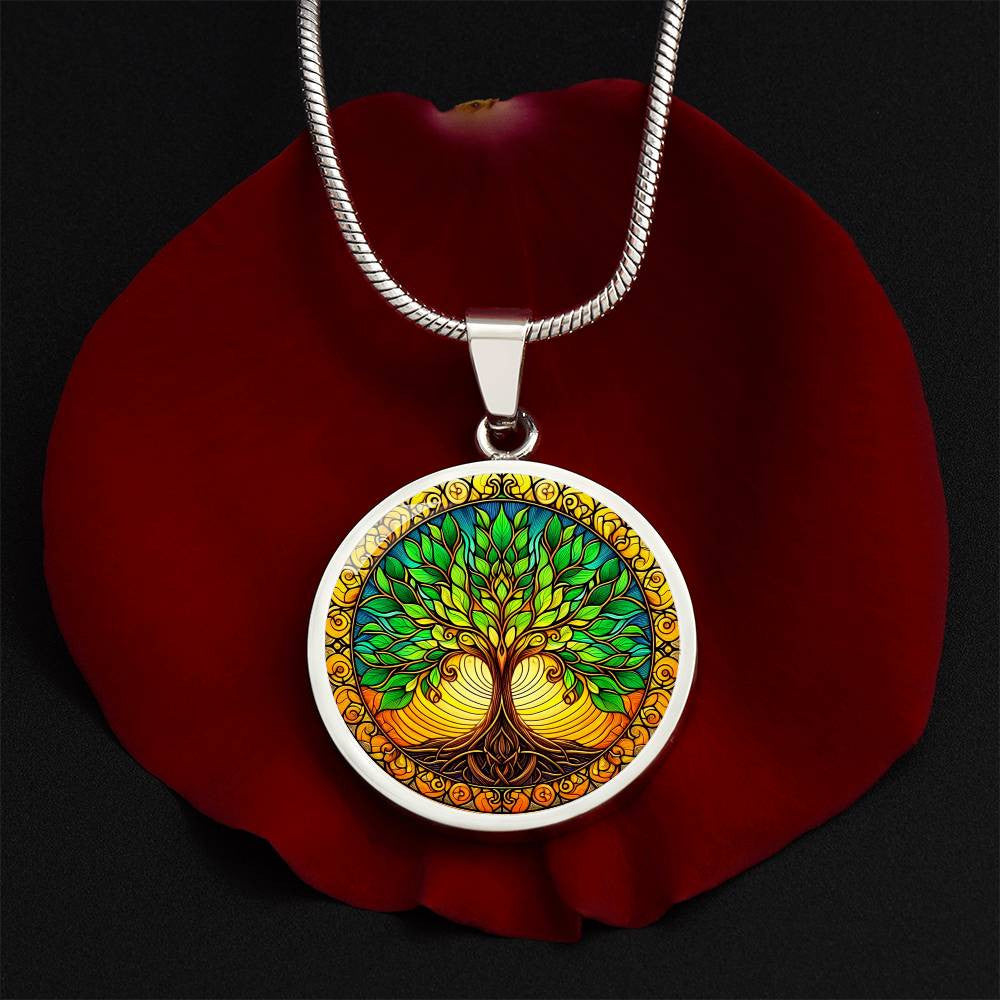 Stained Glass Gold Tree of Life Necklace and Bangle Bracelet