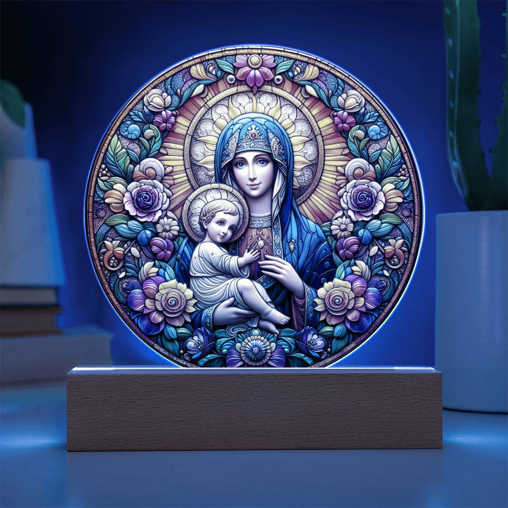 Blessed Virgin Mary Stained Glass Style Plaque