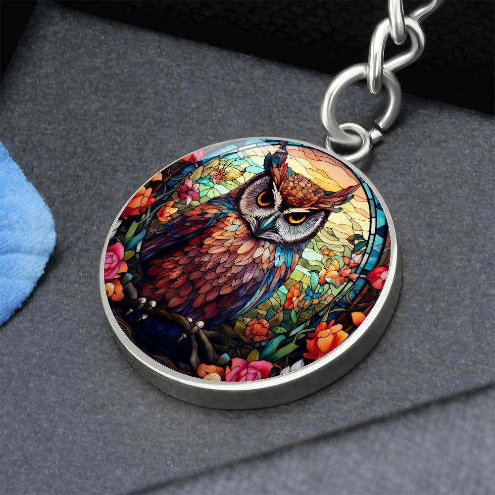 Personalized Stained Glass Look Owl Keychain