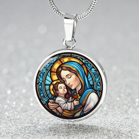 Personalized Virgin Mary & Baby Jesus Necklace