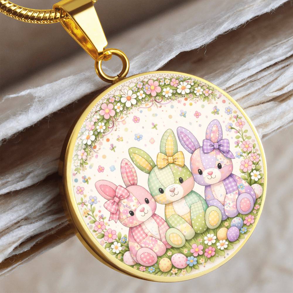 Floral Bunny Necklace or Keychain, Easter Bunny Trio Jewelry, Pastel Rabbit Pendant, Easter Basket Stuffer Gift for Teen Girl
