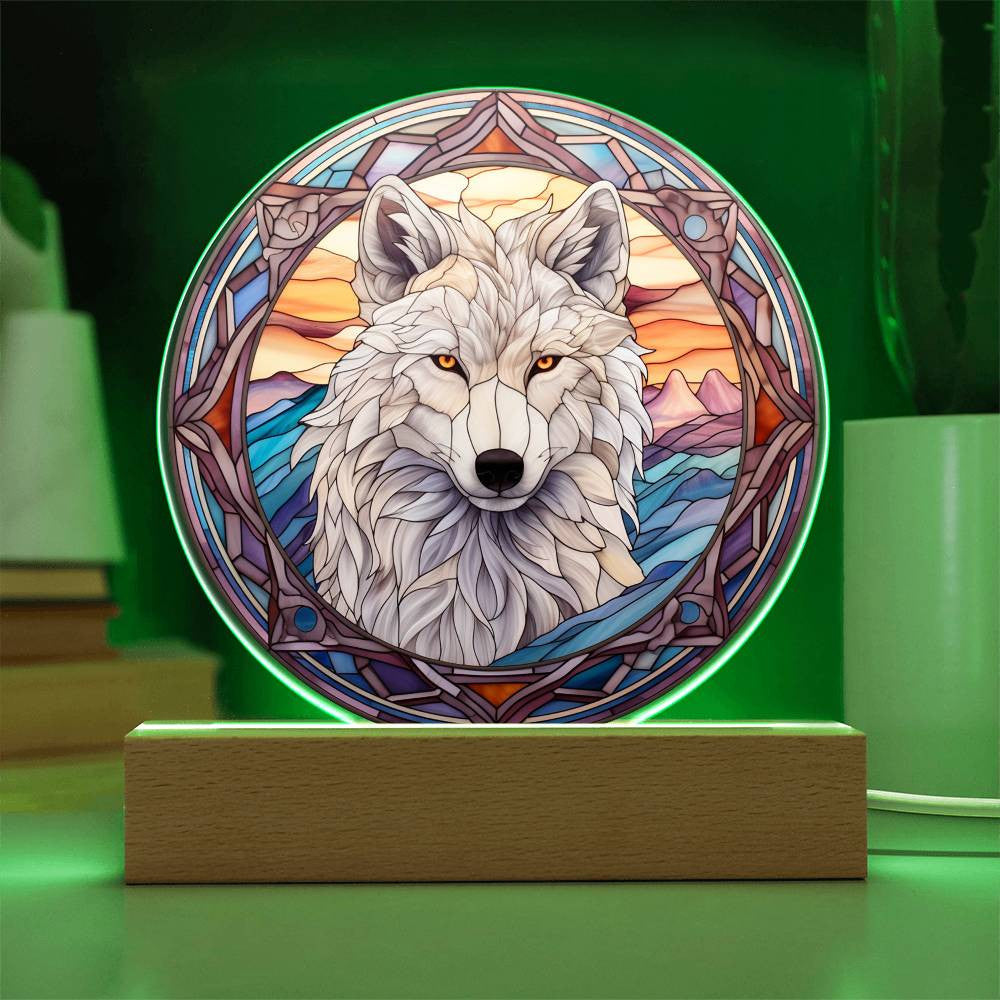 Stained Glass Style White Wolf Christmas Ornament