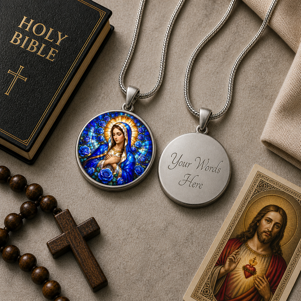 Virgin Mary Necklace or Keychain, Catholic Necklace, Blessed Mother Jewelry, Religious Keepsake Gift