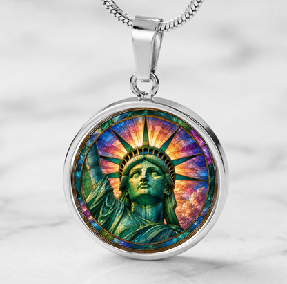 Statue of Liberty Necklace or Keychain, Stained Glass Style New York City NYC Travel Souvenir Gift