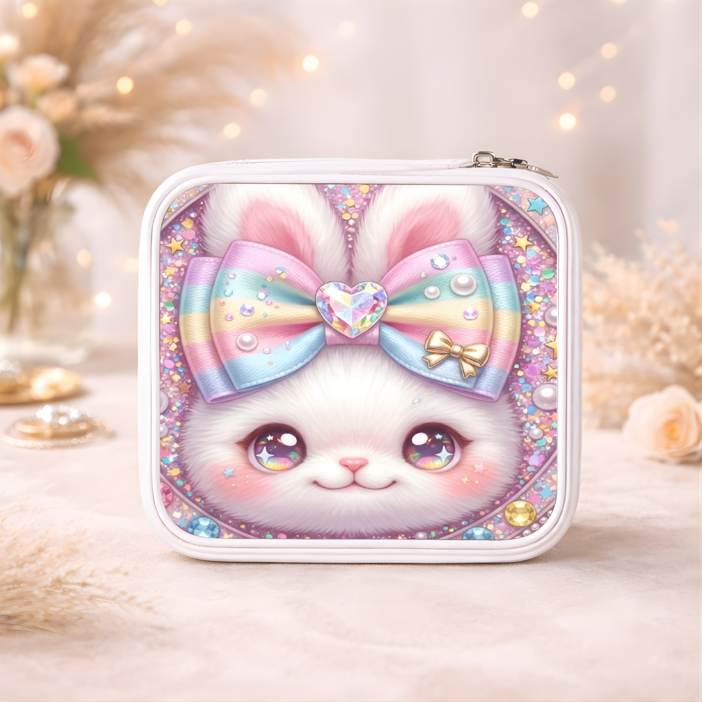 Cute Bunny Necklace or Keychain, Kawaii Easter Bunny Jewelry, Sparkle Rabbit Pendant for Teen Girl, Easter Basket Stuffer Gift